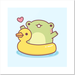 Cute Frog With Ducky Pool Float Posters and Art